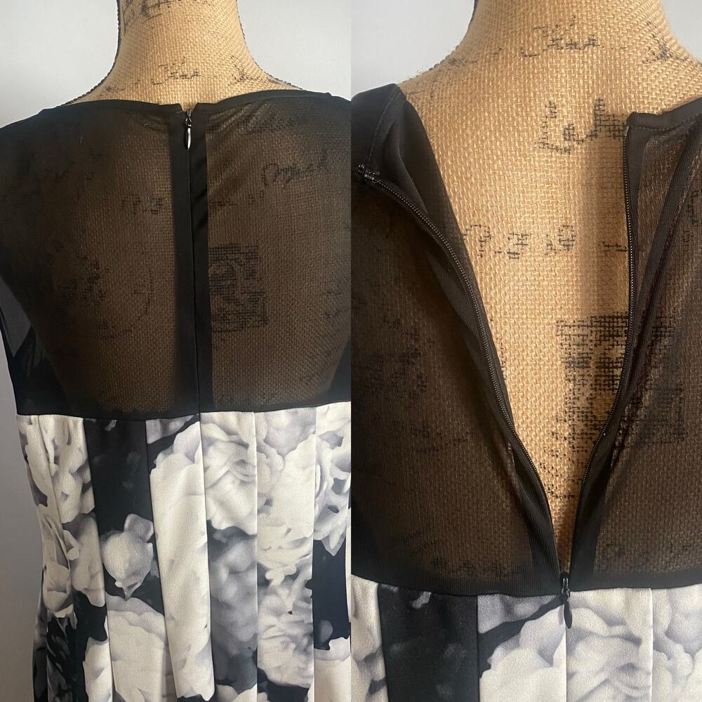 Calvin Klein Floral Mesh Yoke Shift Dress Black White 16 Corporate Cocktail - Picture 14 of 17